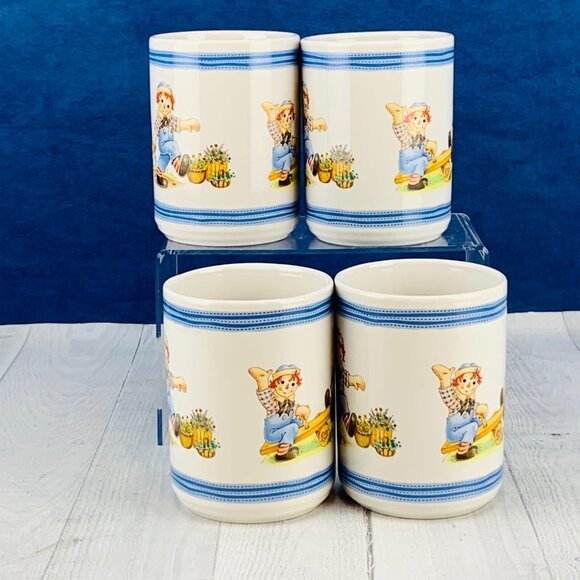 Vintage Houston Harvest RAGGEDY ANN & ANDY Large 16oz Ceramic Mugs Cups Set of 4 - Picture 4 of 8
